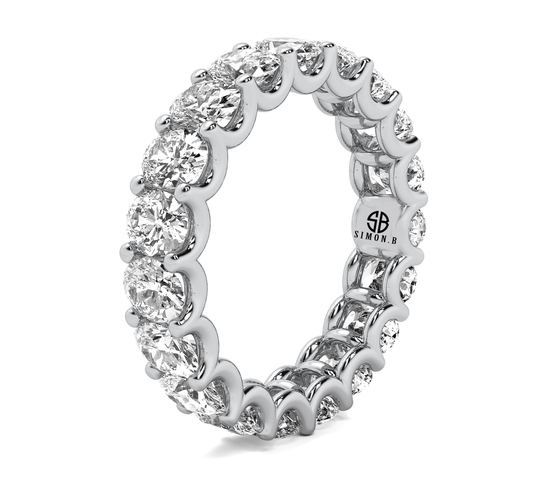 3.57 carat Oval Shaped Eternity Diamond U-Prong Band 14k White Gold