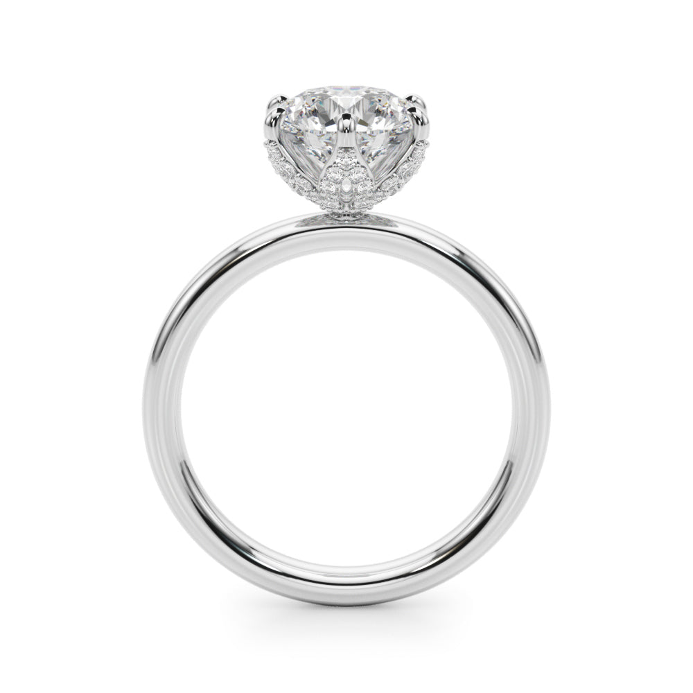 Top view of 6-prong floral lab-grown diamond engagement ring