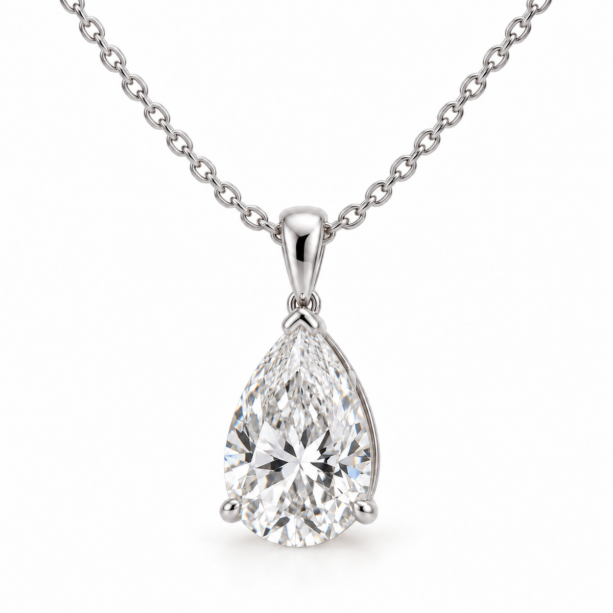 Pear-shaped diamond solitaire pendant necklace in 14K white gold