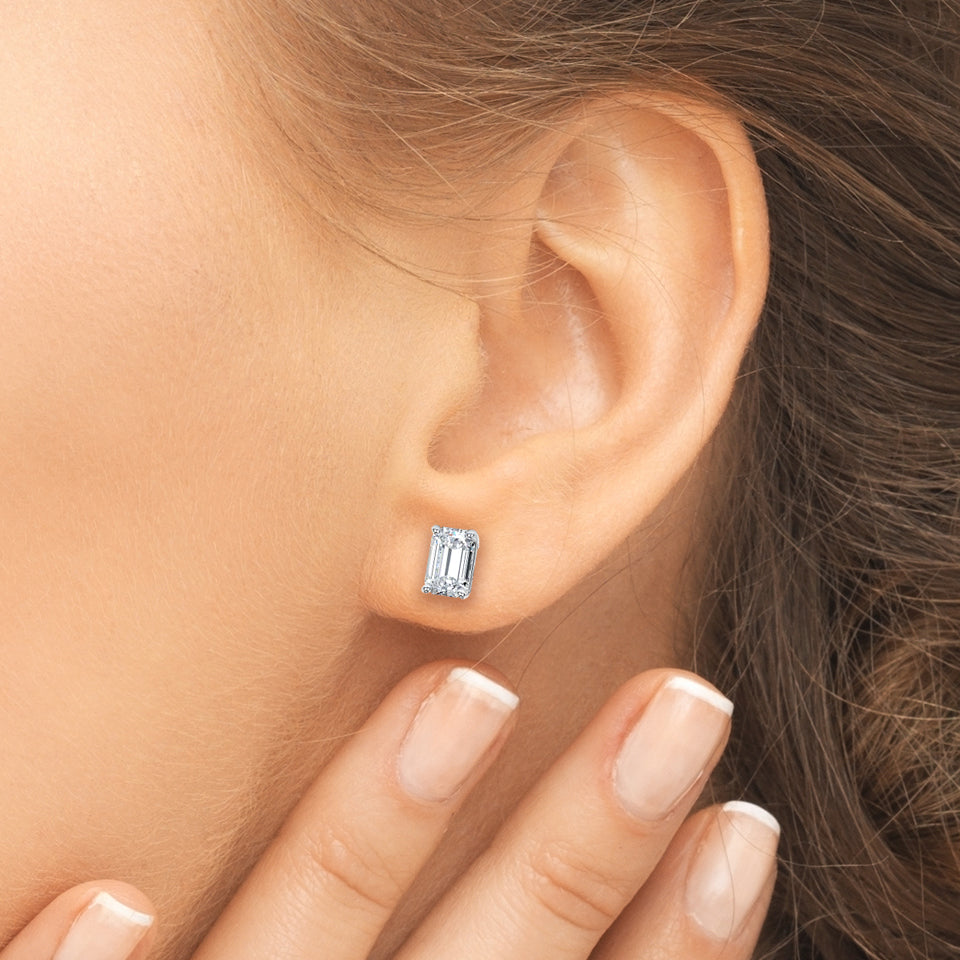4.00 ctw Emerald cut Diamond Studs Earrings Set In 14k White Gold