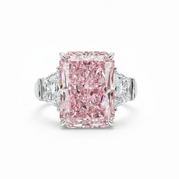 IGI 7.55CT Fancy Vivid Pink Radiant Diamond Ring in 18K White Gold