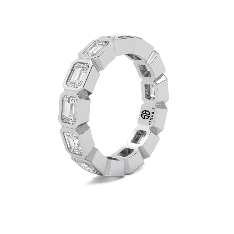 3.00 carat Emerald cut Lab Diamond Elongated Eternity Band Anniversary Ring 14K White