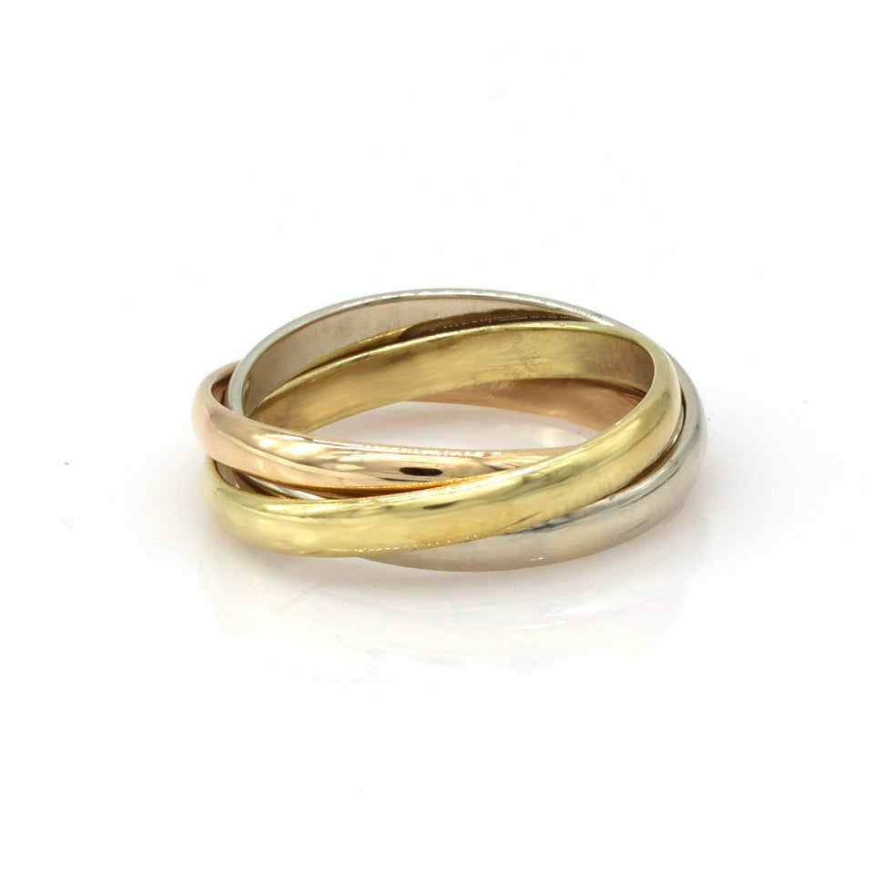 Cartier Tri Color 18K Yellow White & Rose Trinity Band Ring