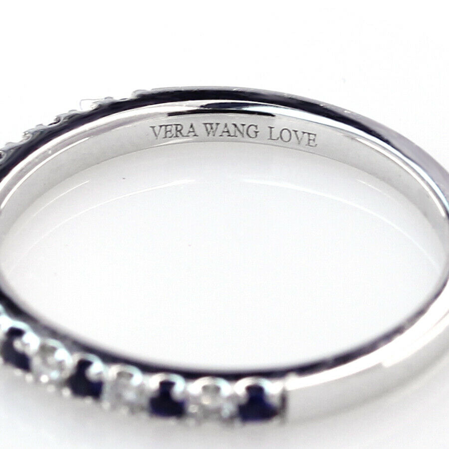 Vera Wang Love 14K White Gold Ring Diamond Blue Sapphire Wedding Band Size 7.75 - simonbjewels.co
