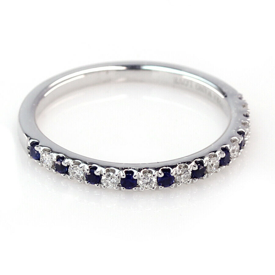 Vera Wang Love 14K White Gold Ring Diamond Blue Sapphire Wedding Band Size 7.75 - simonbjewels.co