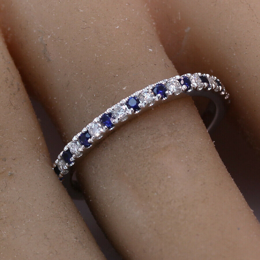 Vera Wang Love 14K White Gold Ring Diamond Blue Sapphire Wedding Band Size 7.75 - simonbjewels.co