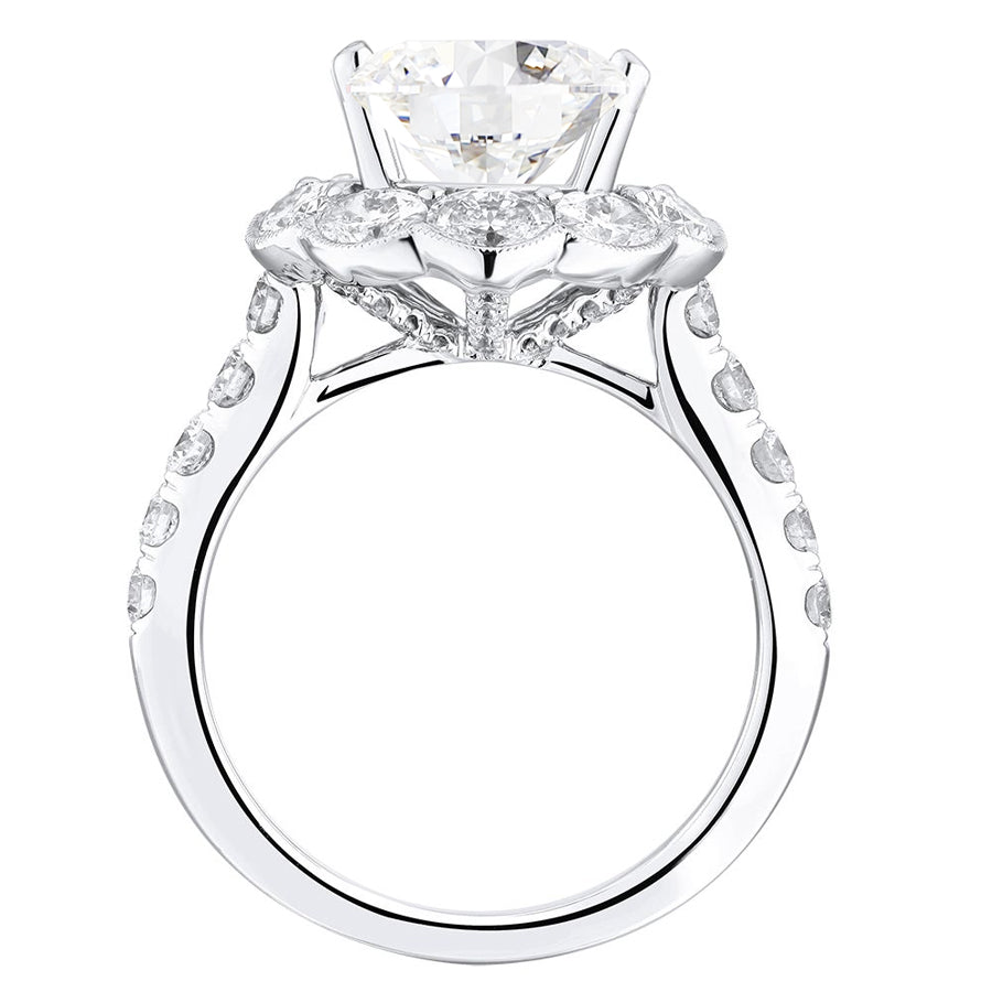 3.70 ct Round Diamond Engagement ring Halo setting with oval cut diamonds - simonbjewels.co