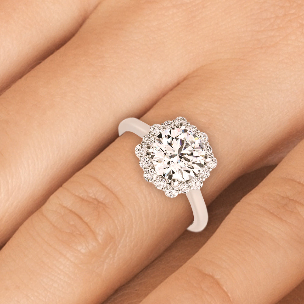 1.75ct Cushion cut Diamond Halo Engagement Ring Setting In 14k White Gold - simonbjewels.co