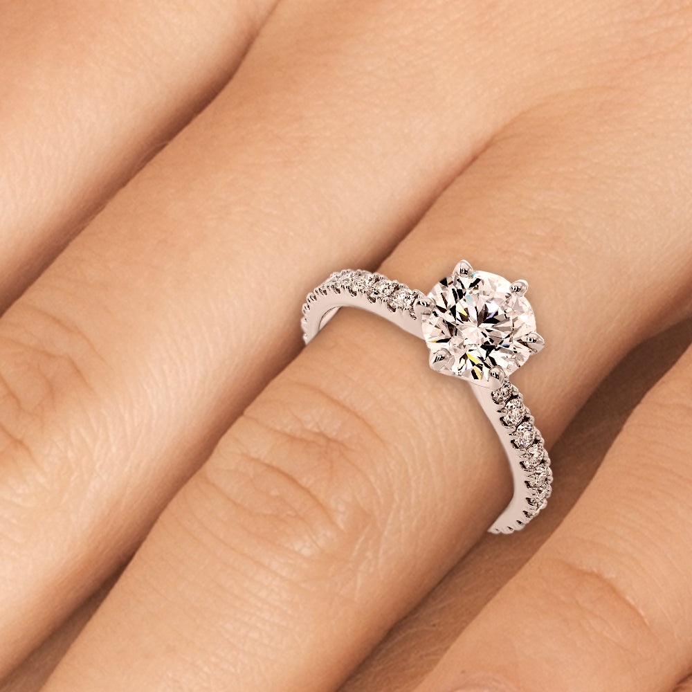 2.00ct Round Brilliant 6 Prong  Micropavé Diamond Engagement Ring Setting (0.30ctw) In 14k White Gold - simonbjewels.co