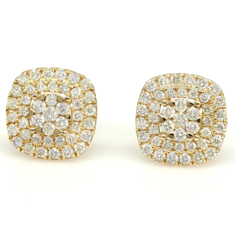 2.61 ctw Round Natural Diamond Pave Cluster Earrings in 14k Yellow Gold - simonbjewels.co