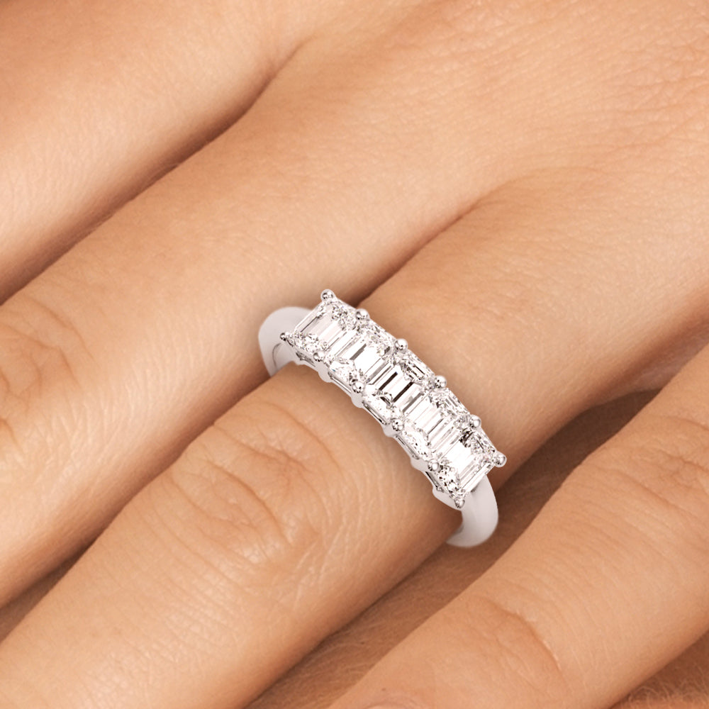 1.50 Carat 5 Stone Emerald cut Diamond Wedding Band Anniversary Ring Set In 14k White Gold - simonbjewels.co