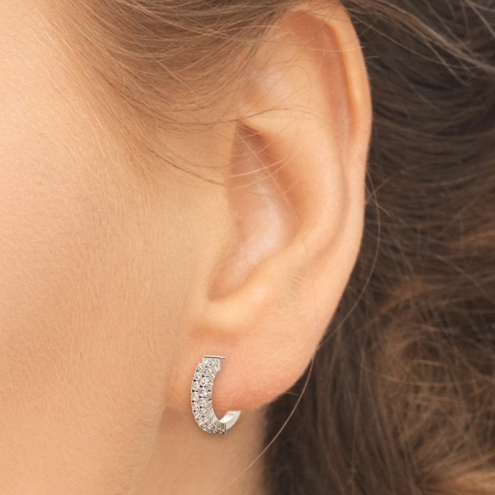 0.75 carat Round Diamond 2 -Row Huggie Hoop earrings set in 14K Gold - simonbjewels.co