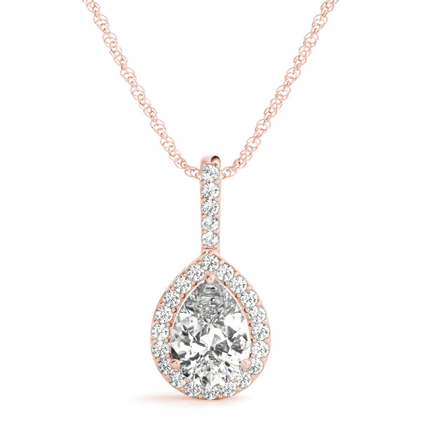 1.25 ct Pear shaped Diamond Halo Round Diamond Pendant Necklace 18k Gold - simonbjewels.co