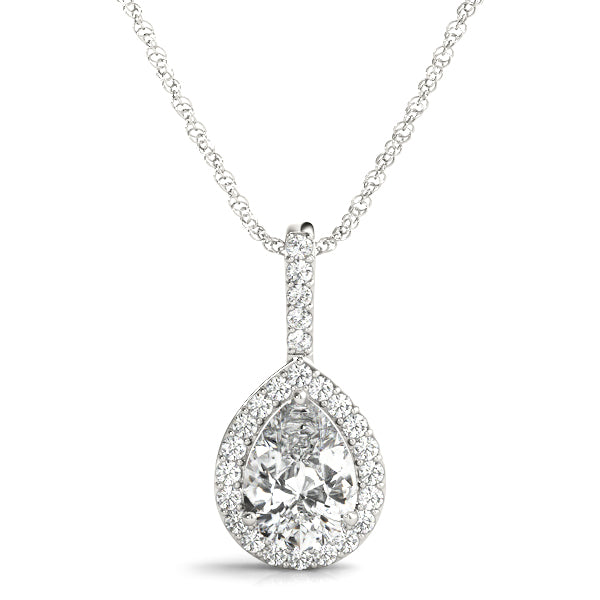 1.25 ct Pear shaped Diamond Halo Round Diamond Pendant Necklace 18k Gold - simonbjewels.co
