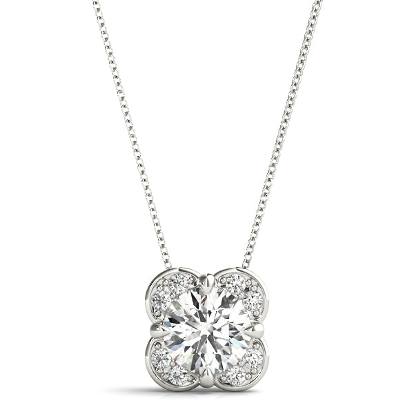1 Carat Round cut Diamond Halo Solitaire Pendant Set In 14k White Gold  (1/10 ct tw) - simonbjewels.co
