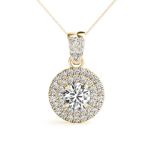 3/4 ct tw Round cut Diamond Double Halo Solitaire Pendant Set (1/3 ct tw) In 14k White Gold - simonbjewels.co