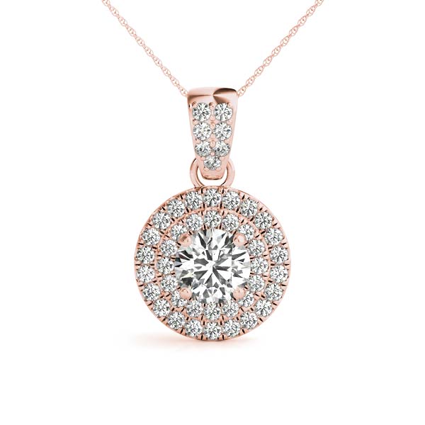 3/4 ct tw Round cut Diamond Double Halo Solitaire Pendant Set (1/3 ct tw) In 14k White Gold - simonbjewels.co