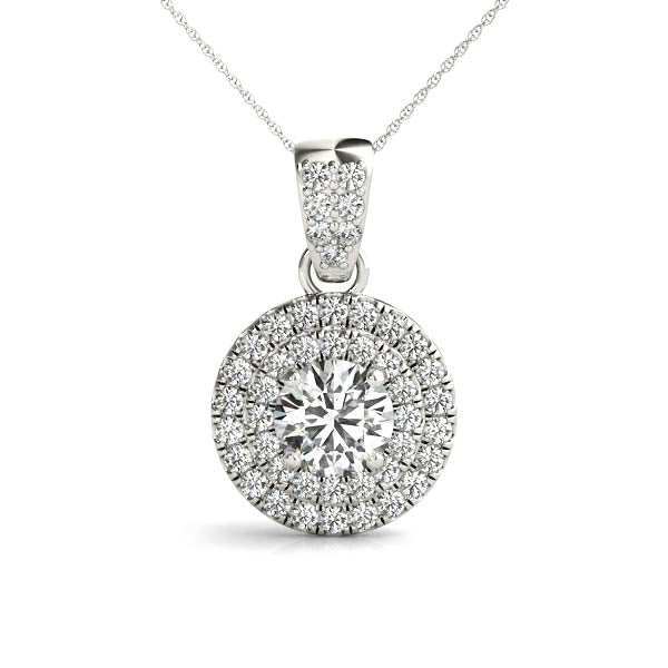 3/4 ct tw Round cut Diamond Double Halo Solitaire Pendant Set (1/3 ct tw) In 14k White Gold - simonbjewels.co