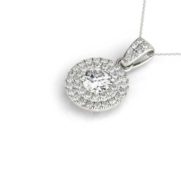 3/4 ct tw Round cut Diamond Double Halo Solitaire Pendant Set (1/3 ct tw) In 14k White Gold - simonbjewels.co