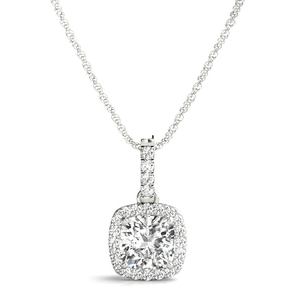 1.75 ct tw Cushion cut Diamond Halo Solitaire Pendant Set In 14k White Gold  (1/6 ct tw) - simonbjewels.co