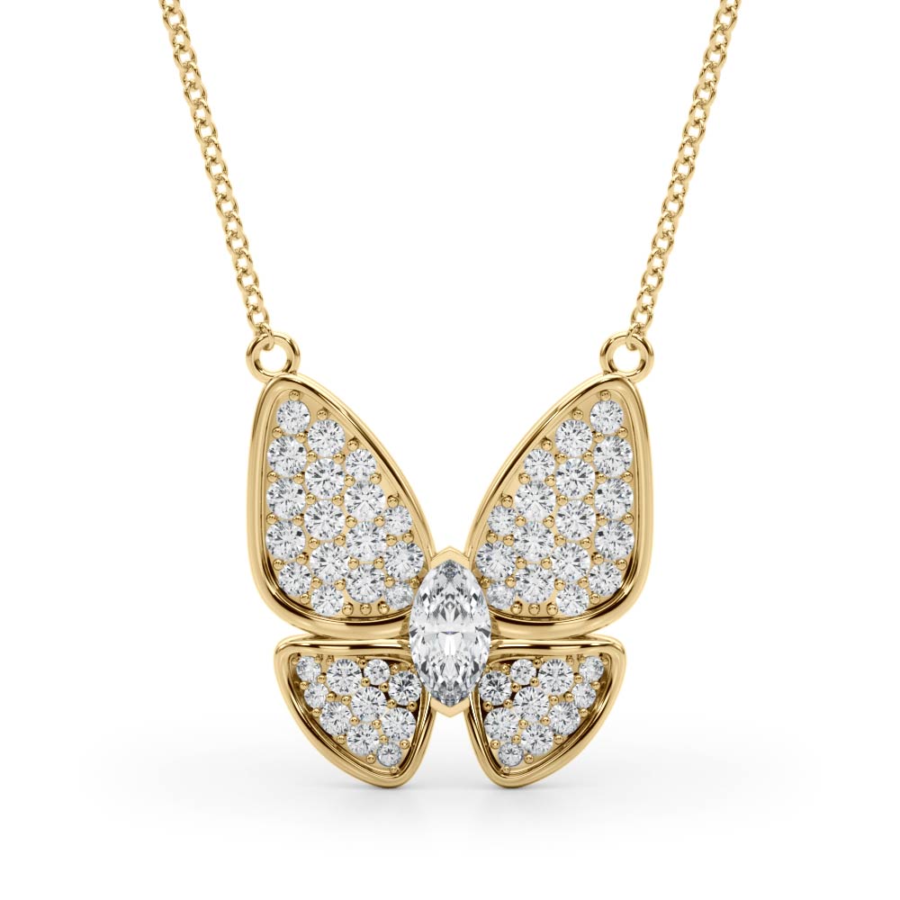 0.25 Ct Marquise Diamond Micropave Butterfly Pendant (0.40ct) Necklace in 18k White Gold - simonbjewels.co