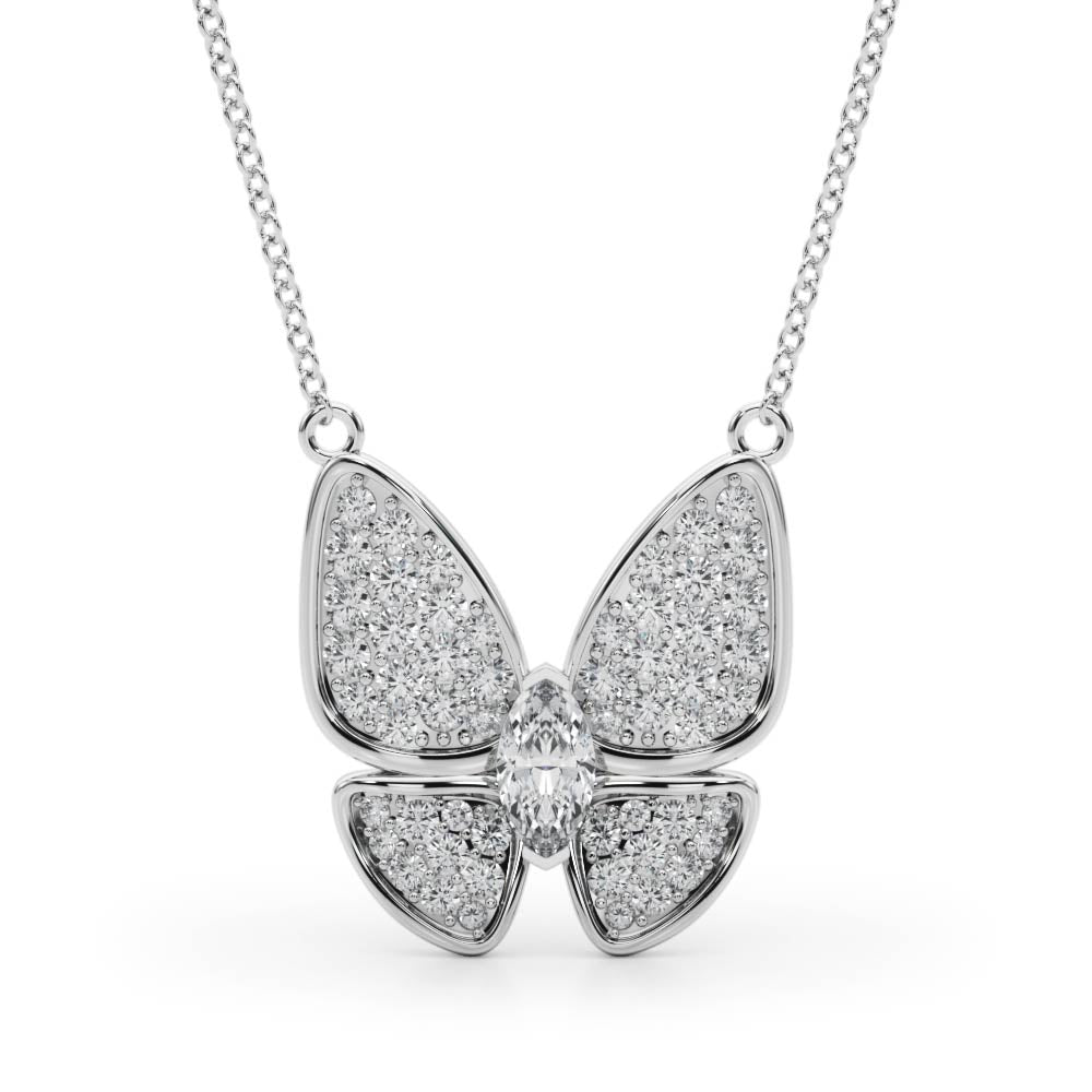 0.25 Ct Marquise Diamond Micropave Butterfly Pendant (0.40ct) Necklace in 18k White Gold - simonbjewels.co
