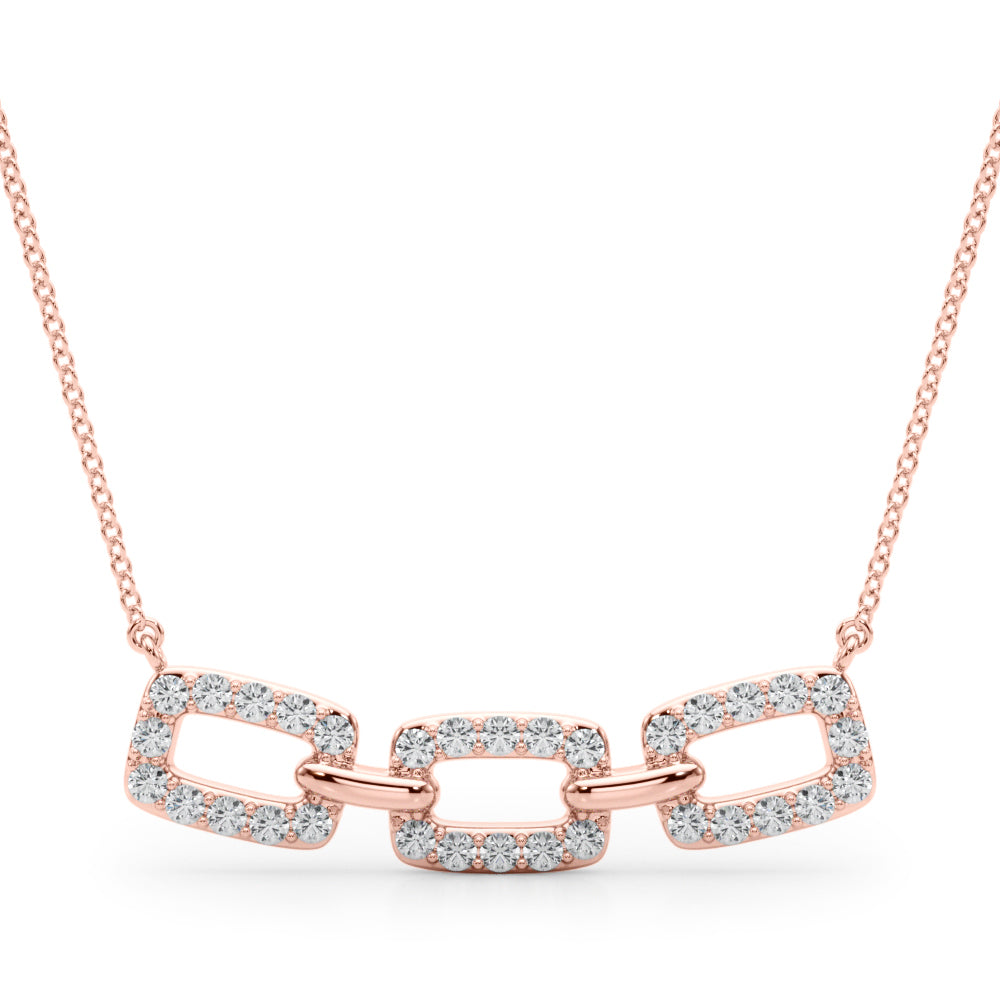 0.50 Carat Micropave Round Diamond Cushion Link Pendant Necklace in 18K Rose Gold Simon B Jewels