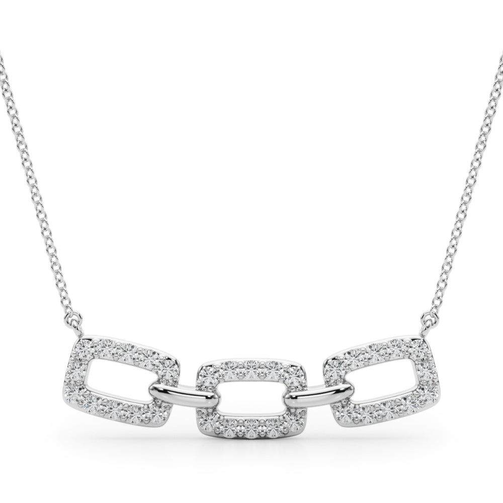 0.50 Carat Micropave Round Diamond Cushion Link Pendant Necklace in 18K Rose Gold - simonbjewels.co