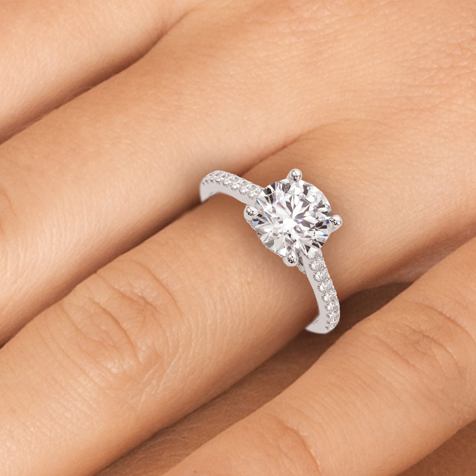 3.00ct Round Brilliant Petite Micropavé  Diamond Engagement Ring Setting (0.30ctw) In 18k White Gold - simonbjewels.co
