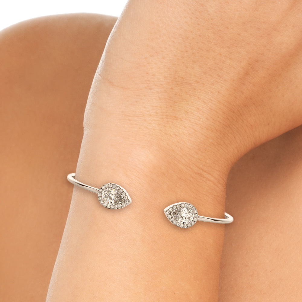 2.50 Carat Pear shaped Diamond Halo Micropave Flex Bangle Bracelet (0.30ct) set in 14k Gold - simonbjewels.co