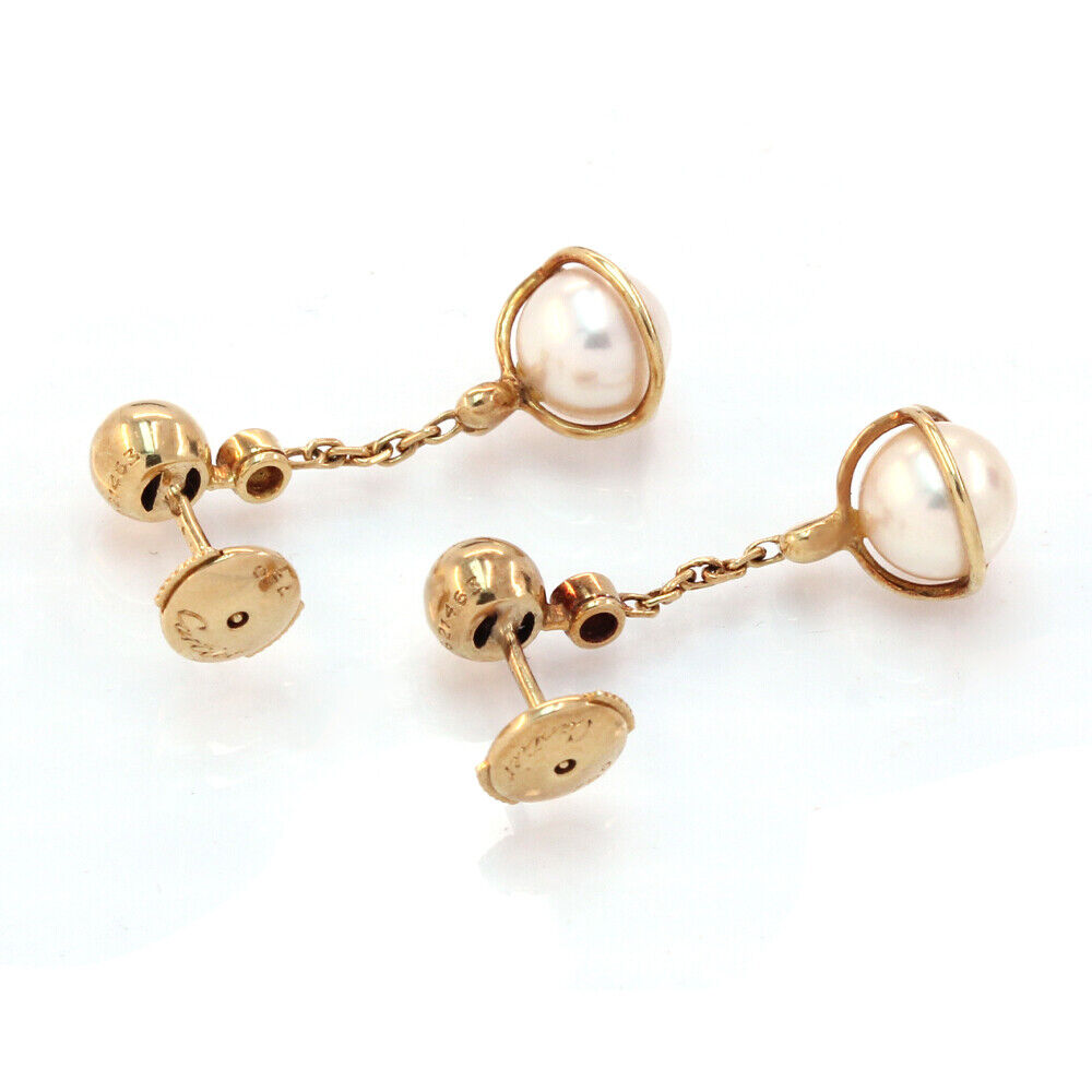 vintage signed cartier earrings with pearls and diamonds 18k yellow gold