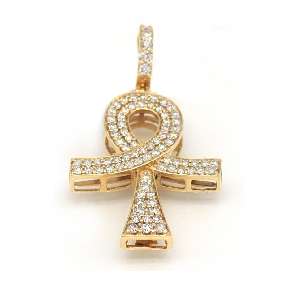 center view key of life cross custom diamond pendant two rows pave delicate  1.25 '' long 1'' wide sprakling natural diamonds