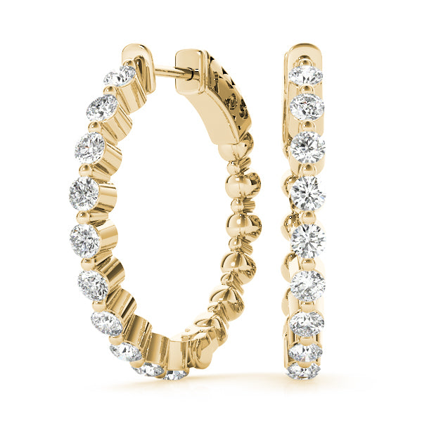 1.00 carat Round cut Diamond Shared Prong Hoop earrings set in 14K White Gold - simonbjewels.co