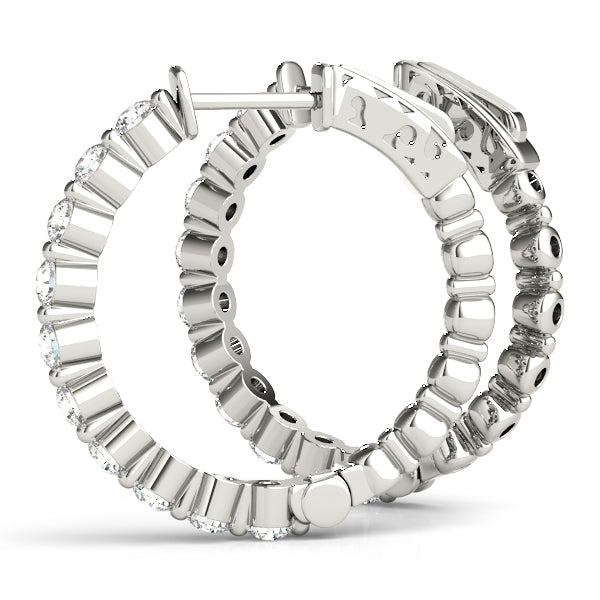 1.00 carat Round cut Diamond Shared Prong Hoop earrings set in 14K White Gold - simonbjewels.co