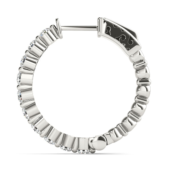 1.00 carat Round cut Diamond Shared Prong Hoop earrings set in 14K White Gold - simonbjewels.co