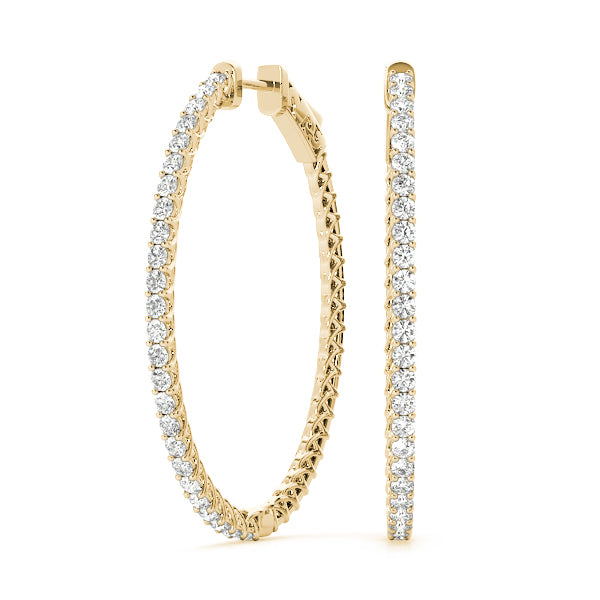 0.75 carat Round Diamond Oval Shaped Hoop earrings in and out set in 14K Gold - simonbjewels.co