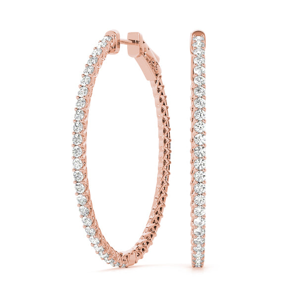 0.75 carat Round Diamond Oval Shaped Hoop earrings in and out set in 14K Gold - simonbjewels.co