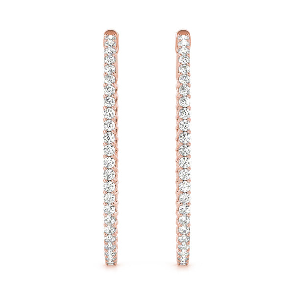 0.75 carat Round Diamond Oval Shaped Hoop earrings in and out set in 14K Gold - simonbjewels.co