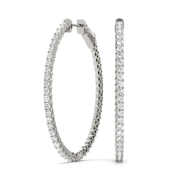0.75 carat Round Diamond Oval Shaped Hoop earrings in and out set in 14K Gold - simonbjewels.co