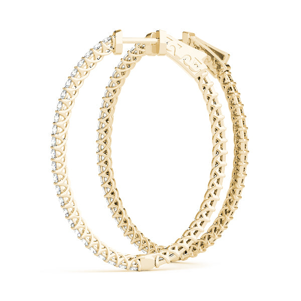 0.75 carat Round Diamond Oval Shaped Hoop earrings in and out set in 14K Gold - simonbjewels.co