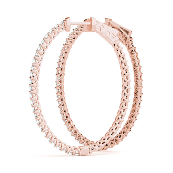 0.75 carat Round Diamond Oval Shaped Hoop earrings in and out set in 14K Gold - simonbjewels.co