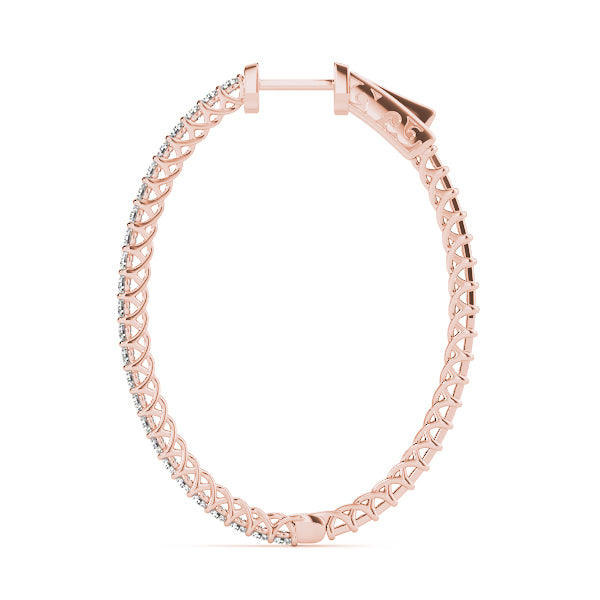 0.75 carat Round Diamond Oval Shaped Hoop earrings in and out set in 14K Gold - simonbjewels.co