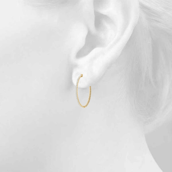 0.75 carat Round Diamond Oval Shaped Hoop earrings in and out set in 14K Gold - simonbjewels.co