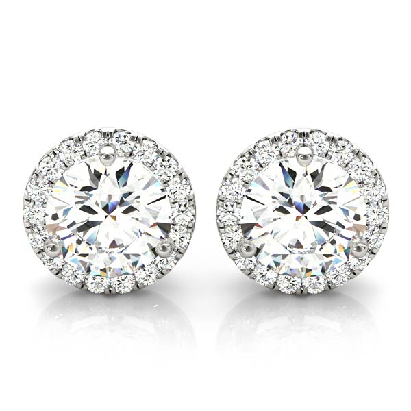 2.55 Carat F-VS Pave Halo Diamond Studs Earrings 14k White Gold - simonbjewels.co