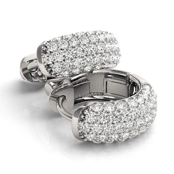 3/8 ct tw Round cut Diamond Pave Huggie Hoop Earrings 14K White Gold - simonbjewels.co