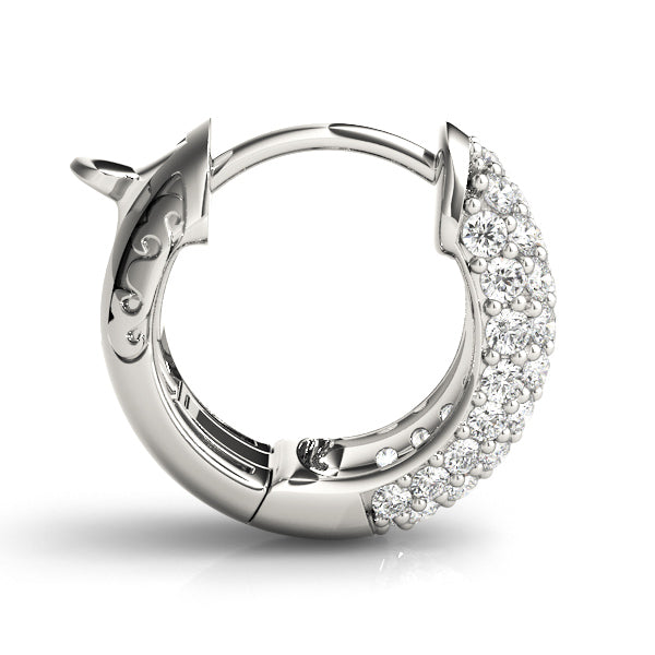 3/8 ct tw Round cut Diamond Pave Huggie Hoop Earrings 14K White Gold - simonbjewels.co