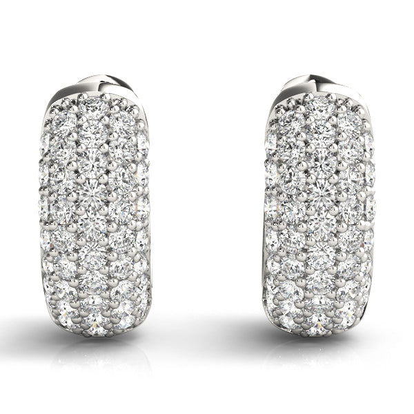 3/8 ct tw Round cut Diamond Pave Huggie Hoop Earrings 14K White Gold - simonbjewels.co
