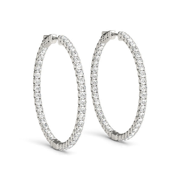 1.78 carat Round Diamond U-Prong Hoop earrings in and out set in 14K White Gold - simonbjewels.co