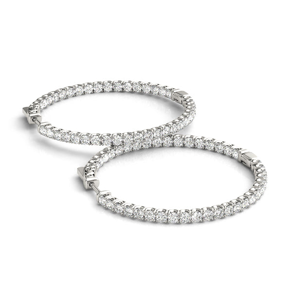 1.78 carat Round Diamond U-Prong Hoop earrings in and out set in 14K White Gold - simonbjewels.co