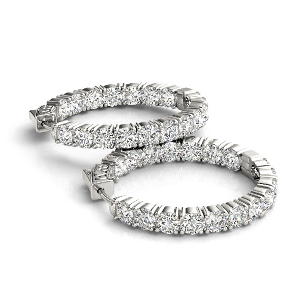 2.25 carat Round Diamond Oval Hoop earrings in and out set in 14K White Gold - simonbjewels.co